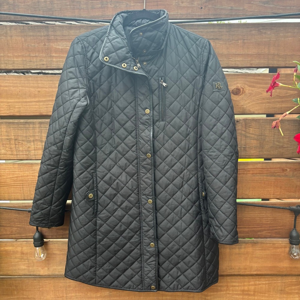 Lauren Ralph Lauren Quilted Barn Jacket Womens M Black Fair Diamond Pattern